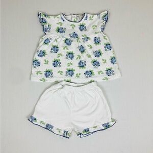 Marco & Lizzy white with blue floral pattern shorts and shirt set. Size 3T